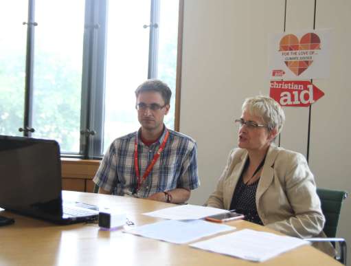 Margaret Ritchie takes part in a climate change lobby event for Christian Aid, via Skype