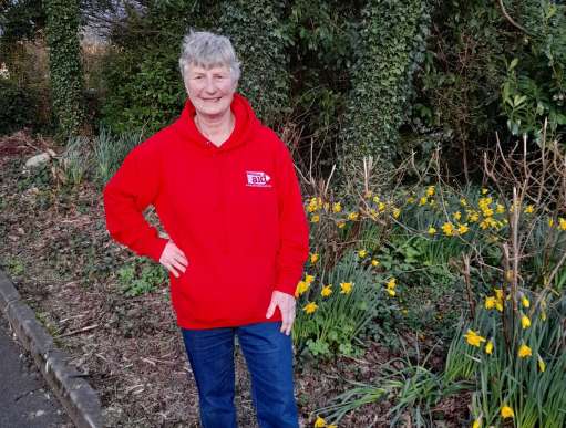 Suzanne Shepherd walks 75 km for Christian Aid's 75th anniversary. Here, she's pictured standing on the roadside.
